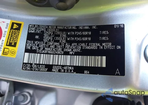 2016 Toyota Highlander Xle V6 z USA, uszkodzony, nr VIN 5TDJKRFH6GS249829